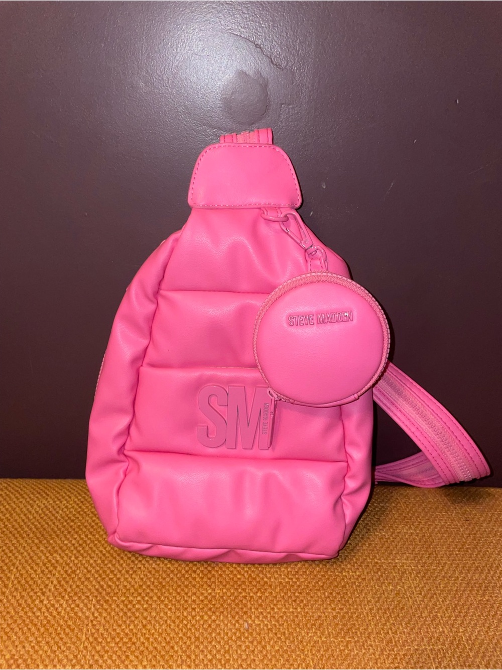 Steve Madden Hot Pink Quilted Sling Bag with Round Coin Pouch
